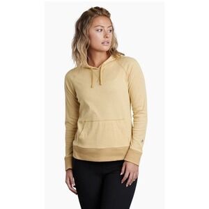 Kuhl Stria Pullover L Women's Honey Yellow Striped‎ Hooded Pocket Long Sleeves
